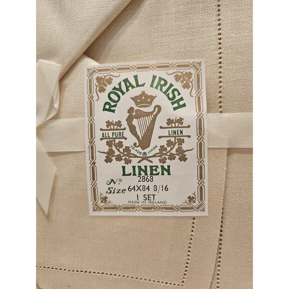 Vintage Irish Linen 64x84 Banquet Tablecloth & 8 Matching Napkins Ivory In Box - Picture 3 of 9